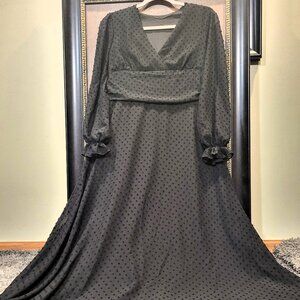 Black Swiss Dot Maxi V-neckline Dress, Elegant Flowy, for any special occasions
